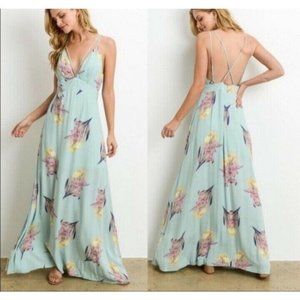 Floral Light Blue Maxi Dress with Strappy Back